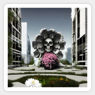 Skull flowers courtyard skull cityscape Sticker